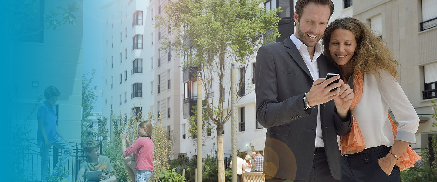 Photo of couple in a smart city