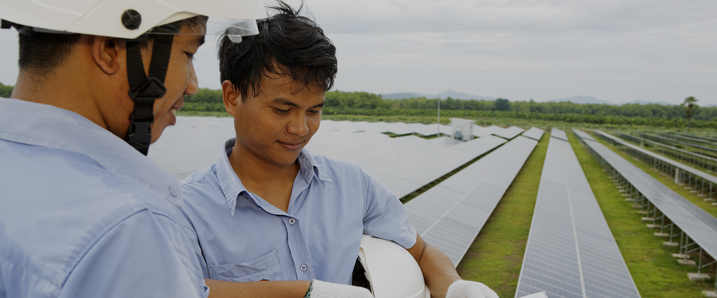 Engineers in a solar farm